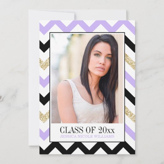 Paarse en goudglitter Chevron | Afstuderen Kaart (Voorkant)