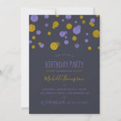 Paarse en goudglitter Confetti Birthday Party Kaart (Voorkant)
