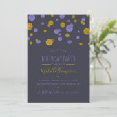 Paarse en goudglitter Confetti Birthday Party Kaart (Staand voorkant)