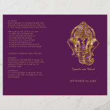 Paarse en goudglitter Hindu Wedding Programme