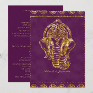 Paarse en goudglitter Indian Wedding Invitation Kaart