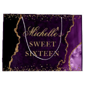 Paarse en goudglitter marmer Agate Sweet 16 Groot Cadeauzakje (Achterkant)