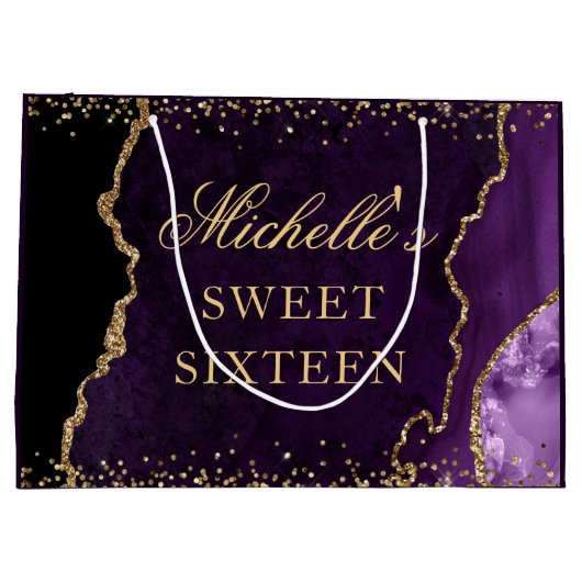 Paarse en goudglitter marmer Agate Sweet 16 Groot Cadeauzakje (Achterkant)