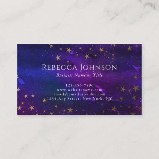 Paarse en goudglitter visitekaartje (Achterkant)