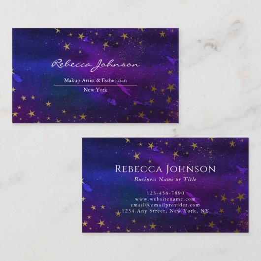 Paarse en goudglitter visitekaartje (Voorkant / Achterkant)