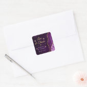 Paarse en goudglittergewas en marmer Wedding Vierkante Sticker (Envelop)