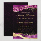 Paarse en goudglitterscheuren zoete zestien kaart (Voorkant / Achterkant)