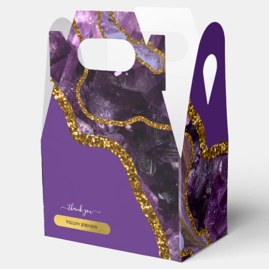Paarse en goudgrijze geode glitter Hartelijk dank Bedankdoosjes (Geopend)
