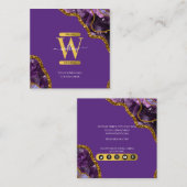 Paarse en goudgrijze Geode Glitter Monogram Marmer Vierkante Visitekaartje (Voorkant / Achterkant)