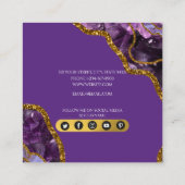 Paarse en goudgrijze Geode Glitter Monogram Marmer Vierkante Visitekaartje (Achterkant)