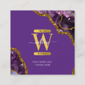 Paarse en goudgrijze Geode Glitter Monogram Marmer Vierkante Visitekaartje (Voorkant)