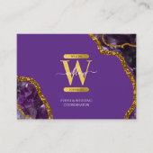 Paarse en goudgrijze Geode Glitter Monogram Marmer Visitekaartje (Voorkant)