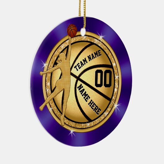 Paarse en goudhonkbalversiering voor meisjes keramisch ornament (Rechts)