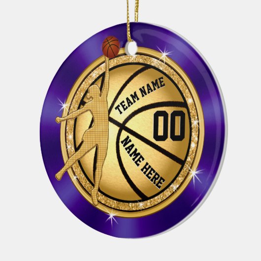 Paarse en goudhonkbalversiering voor meisjes keramisch ornament (Links)