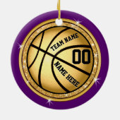Paarse en goudhonkbalversiering voor meisjes keramisch ornament (Achterkant)