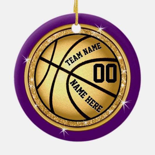 Paarse en goudhonkbalversiering voor meisjes keramisch ornament (Achterkant)