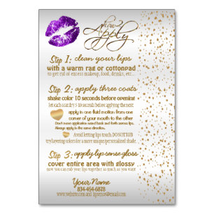 Paarse en goudhoudende Confetti Lip Instructies -  Kaart