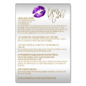 Paarse en goudhoudende Confetti Lip Instructies -  Kaart (Achterkant)