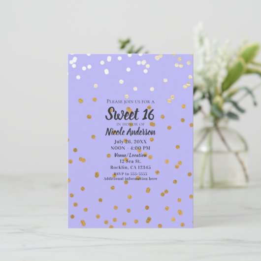 Paarse en goudhoudende Confetti Stippen Modern Gla Kaart (Staand voorkant)