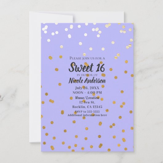 Paarse en goudhoudende Confetti Stippen Modern Gla Kaart (Voorkant)