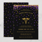 Paarse en goudhoudende Confetti Verpleegkundige Af Kaart (Voorkant / Achterkant)