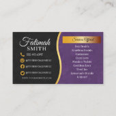 Paarse en goudhoudende haarvleksalon visitekaartje (Achterkant)