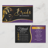 Paarse en goudhoudende haarvleksalon visitekaartje (Voorkant / Achterkant)