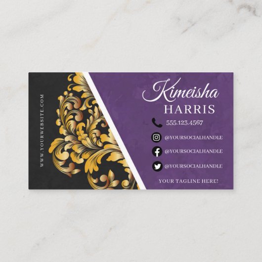 Paarse en goudhoudende luchtvleksalon Busine Visitekaartje (Achterkant)