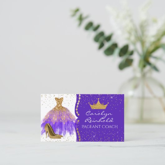 Paarse en goudhoudende palmakerij visitekaartje (Staand voorkant)