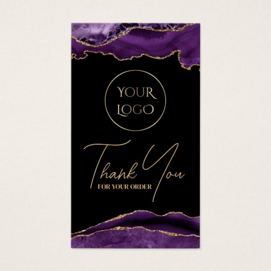 Paarse en goudhoudende verpakking visitekaartje (Voorkant)