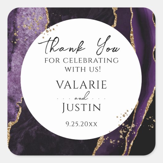 Paarse en goudkleurige Glitter Marble Hartelijk da Vierkante Sticker (Voorkant)