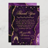 Paarse en goudkleurige marmer Agate Wedding Bedankkaart (Voorkant / Achterkant)