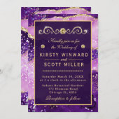 Paarse en goudkleurige marmer Agate Wedding Kaart (Voorkant / Achterkant)