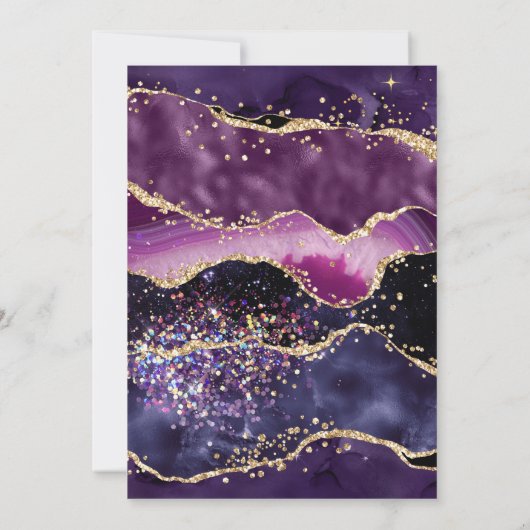 Paarse en goudkleurige marmer Agate Wedding Kaart (Achterkant)