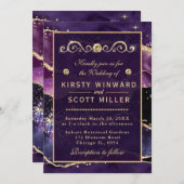 Paarse en goudkleurige marmer Agate Wedding Kaart (Voorkant / Achterkant)