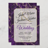 Paarse en goudkleurige marmer Wedding Kaart (Voorkant / Achterkant)