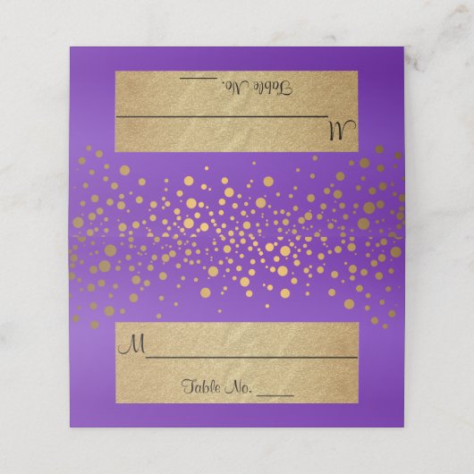 Paarse en goudkleurige Stippen en Confetti Plaatskaartje (Buitenkant ongevouwen)