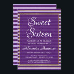 Paarse en goudkleurige strepen Sweet 16 Birthday Kaart<br><div class="desc">Paarse en gouden foliestrepen Sweet Sixteen Birthday Party Invitation voor een 16e verjaardagsfeest. Deze uitnodiging is perfect voor een Violet Paarse Girly Sweet 16 verjaardagsfeestje. Neem contact op met de ontwerper voor aangepaste overeenkomende items.</div>
