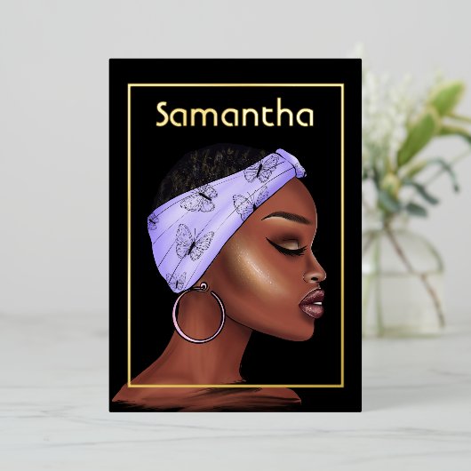 Paarse en goudkoortsfeest folie uitnodiging (Staand Voorkant)