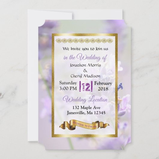 Paarse en goudlavendeweddenschappen kaart (Voorkant)
