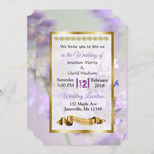Paarse en goudlavendeweddenschappen kaart (Voorkant / Achterkant)