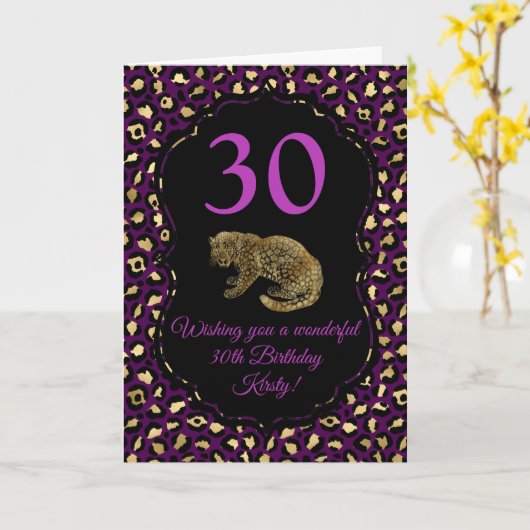 Paarse en goudluipaard - Birthday-party Kaart (Gele Bloem)