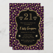 Paarse en goudluipaarden 21ste verjaardag kaart (Voorkant / Achterkant)