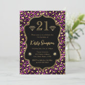 Paarse en goudluipaarden 21ste verjaardag kaart (Staand voorkant)