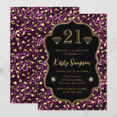 Paarse en goudluipaarden 21ste verjaardag kaart (Voorkant / Achterkant)