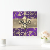 Paarse en goudmaffiraaien vierkante klok (Huis)