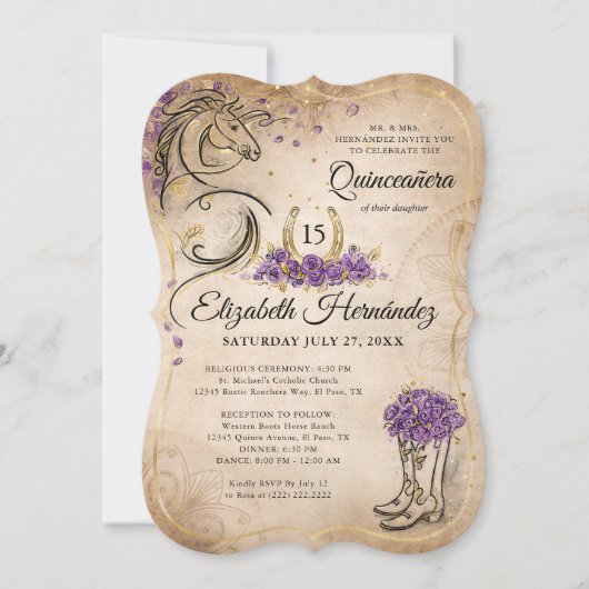 Paarse en goudmakreel Rustic Horse Birthday Kaart (Voorkant)