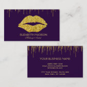 Paarse en goudmakreelleider Glitter Lips Visitekaartje (Voorkant / Achterkant)