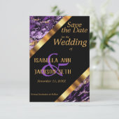 Paarse en goudmarmer bruiloft save the date (Staand voorkant)