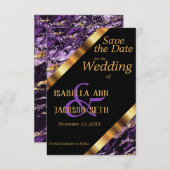 Paarse en goudmarmer bruiloft save the date (Voorkant / Achterkant)